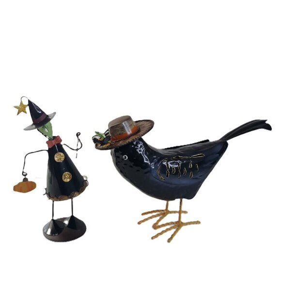 Other - Metal Witch and Bird Bobble Head Figurines On Springs Farmhouse Halloween Fall